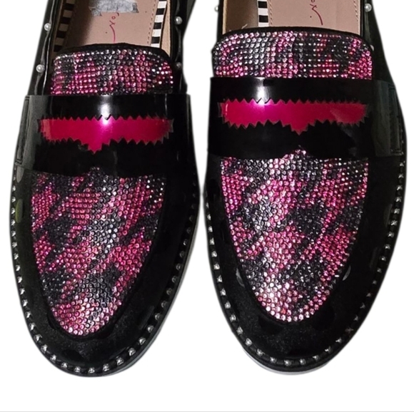 Betsey Johnson Maxton Loafers Size 8 Pink Rhinestones - Picture 3 of 10